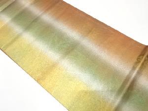 無形文化財　本場牛首紬　糸車に織子・ランプ模様　全通袋帯